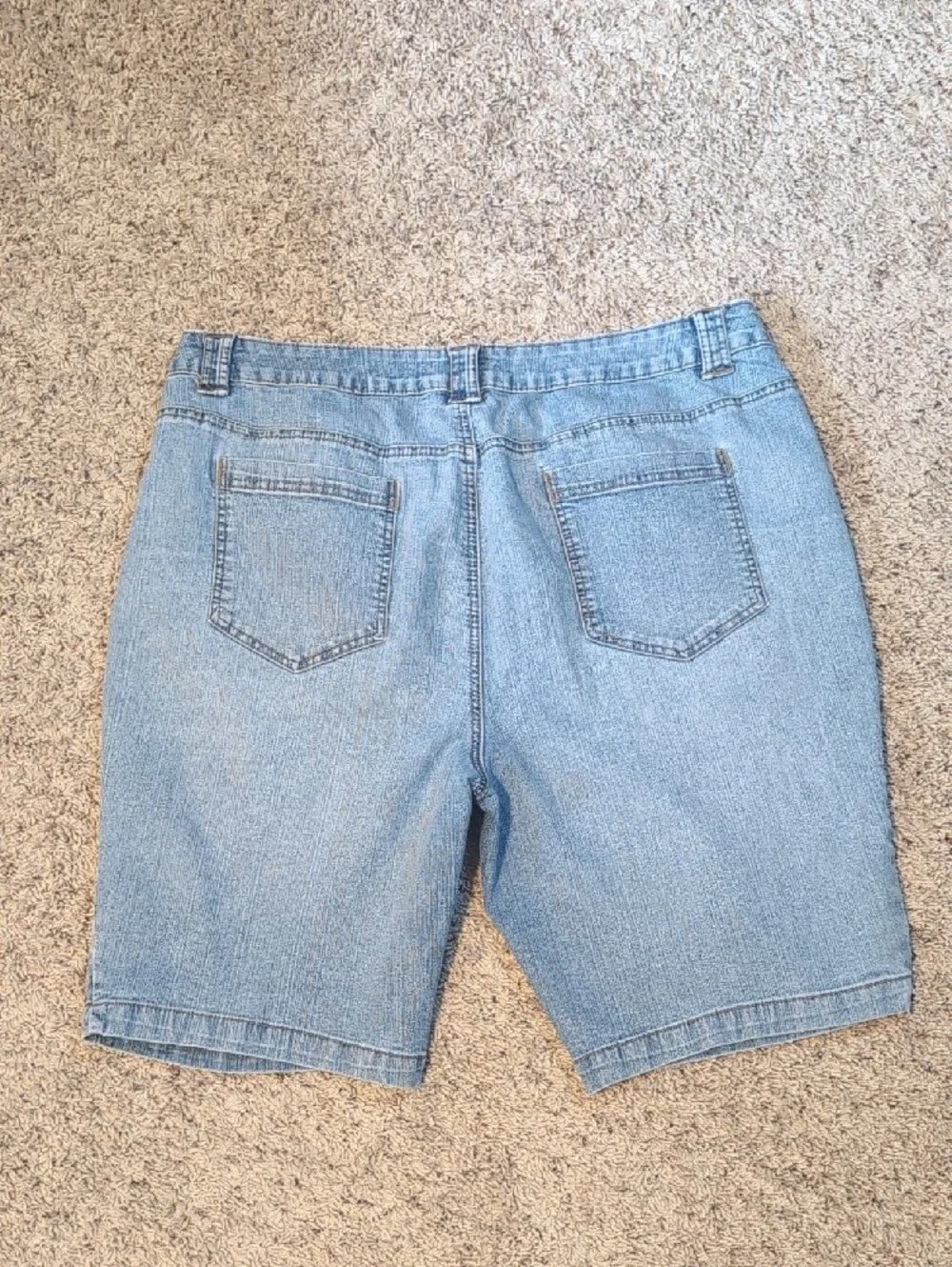 St Johns Bay High Waisted Blue Denim Cropped Wide Leg Bermuda Shorts 18W